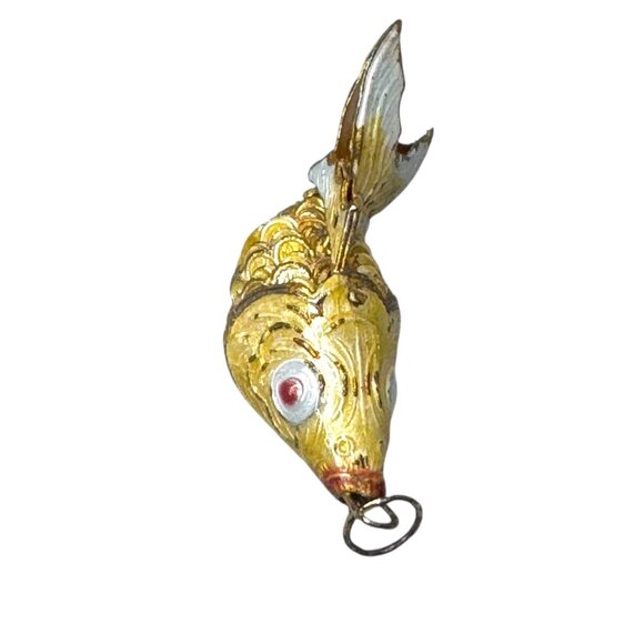 Vintage Gold & Silver Fish Keychain Pendant Large Cloisonne Articulated Ornament - Picture 3 of 5